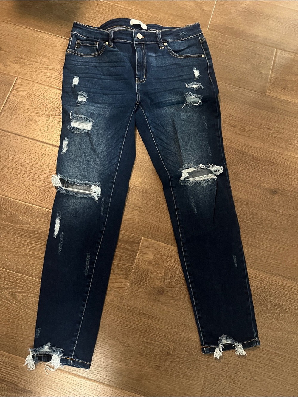 Kancan Dark  Blue Distressed Women's Jeans - Classic Ripped Skinny